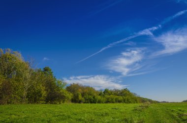 Pastoral manzara mavi gökyüzü ile