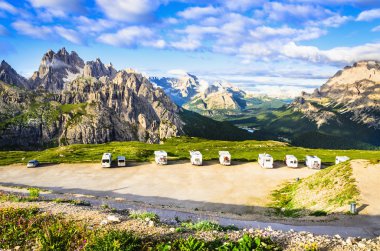 Italian Dolomites landscape and parking clipart