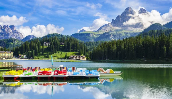 Peaceful lake with pedal boats — Stock Photo, Image