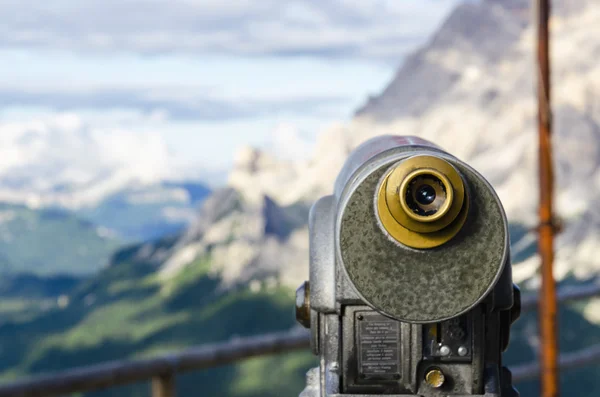 Binocular with view of a Dolomites Mountains — Stock Photo, Image