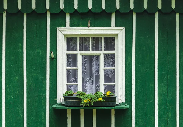 Окно с цветочным декором — стоковое фото