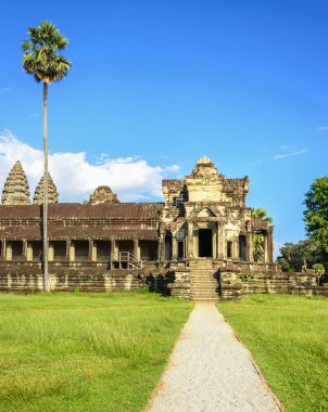 Angkor Wat Tapınağı palmiye ağaçları ile giriş