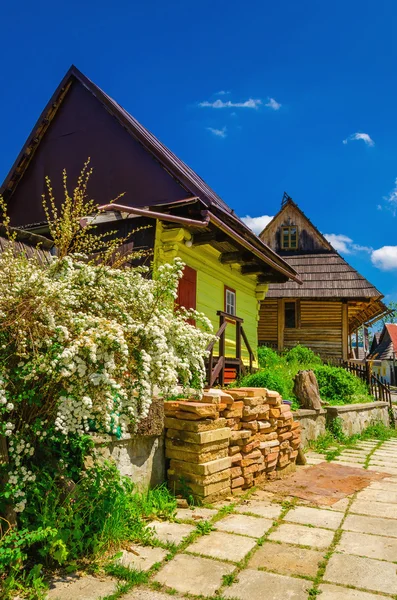 Casas de madeira na Eslováquia aldeia tradicional — Fotografia de Stock