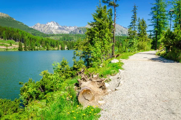 Path next to a beautiful mountain lake — Stock Photo, Image