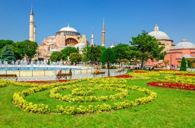 Hagia Sophia with flowers, Istanbul, Turkey