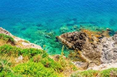 Temiz su deniz koyu ve yeşil sahil, Yunanistan