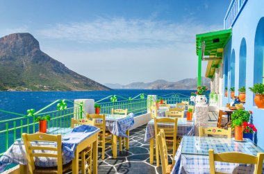 Panoramic view on typical Greek restaurant, Greece clipart