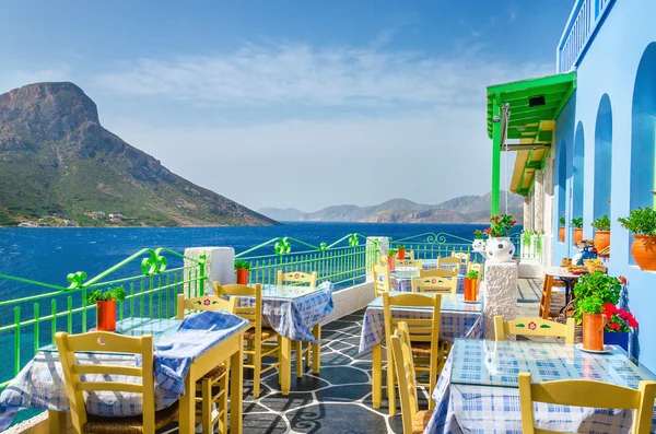 Tipik Yunan restoranı, Yunanistan panoramik görünüm