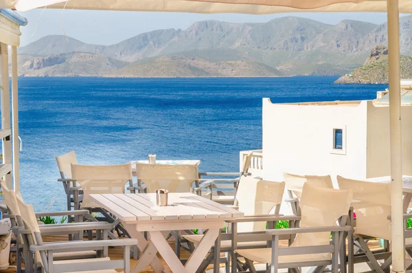 Nappe bleue restaurant grec emblématique, Grèce Photos De Stock Libres De Droits