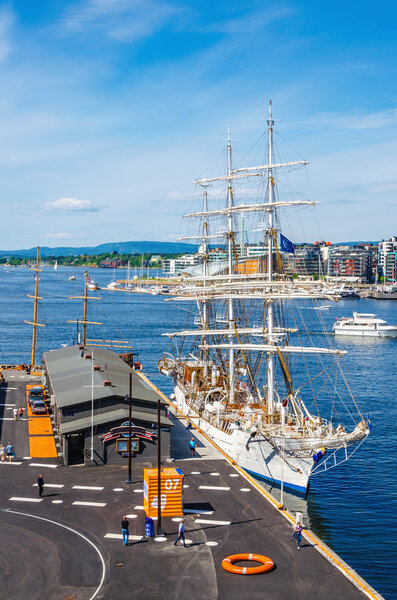 Beautiful white sailing ship in Oslo Fjord, Norway
