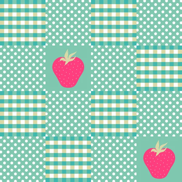 Menthe sans couture et motif blanc aux fraises — Image vectorielle
