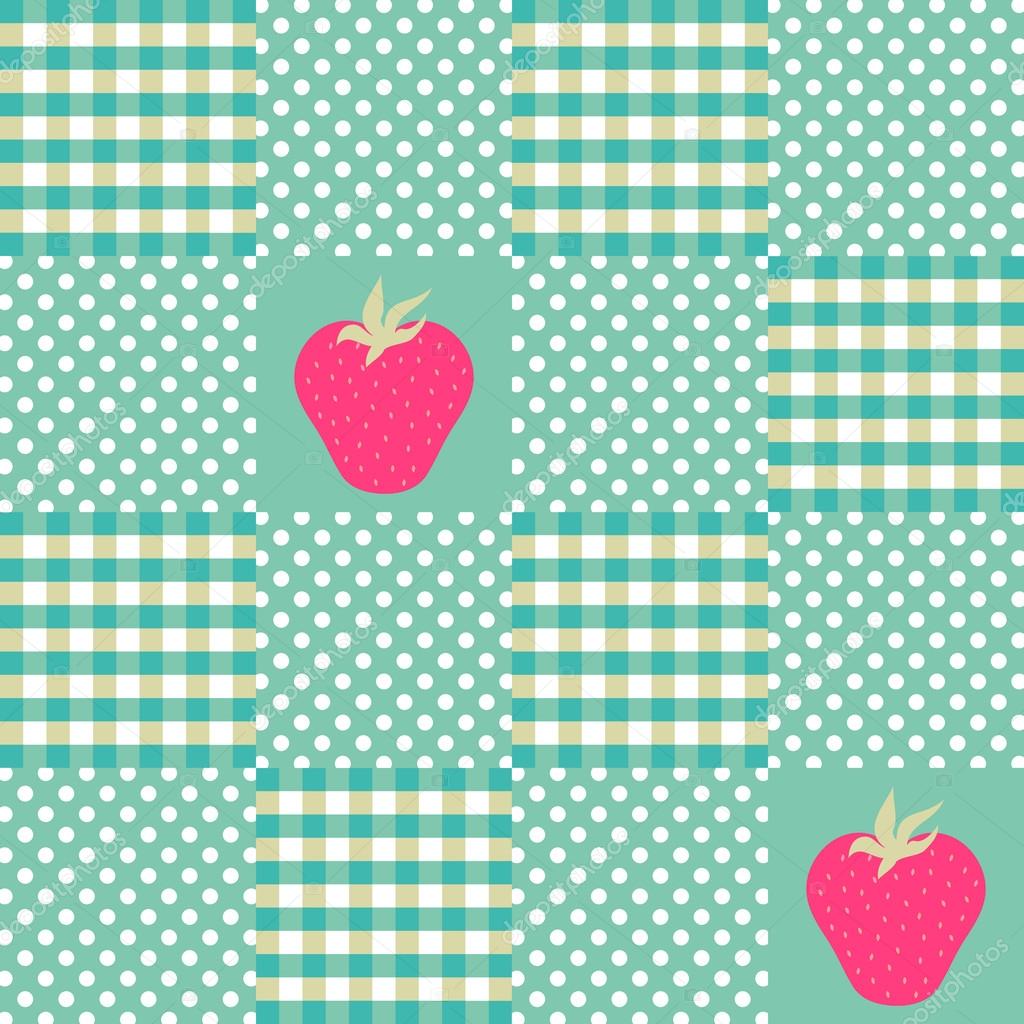 Seamless mint and white pattern with strawberries