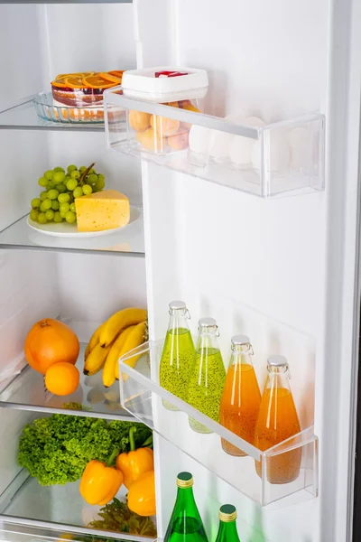 Offener Kühlschrank Voller Frischem Obst Und Gemüse Gesunde Ernährung Biologische — Stockfoto