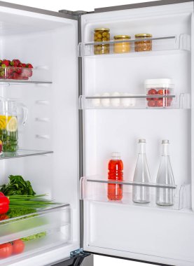 buzdolabı taze meyve ve sebze, sağlıklı gıda arka plan, organik beslenme, sağlık, diyet kavramı tam açık