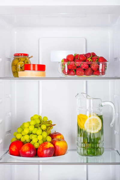 Open Fridge Full Fresh Fruits Vegetables Healthy Food Background Organic — Stock Photo, Image