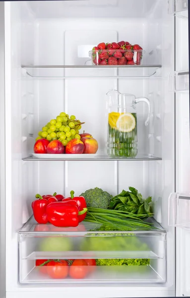 Offener Kühlschrank Voller Frischem Obst Und Gemüse Gesunde Ernährung Biologische — Stockfoto