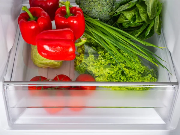 Offener Kühlschrank Voller Frischem Obst Und Gemüse Gesunde Ernährung Biologische — Stockfoto