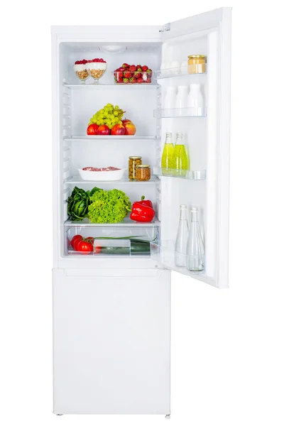 Відкритий Холодильник Повний Свіжих Фруктів Овочів Здорове Харчування Органічне Харчування — стокове фото