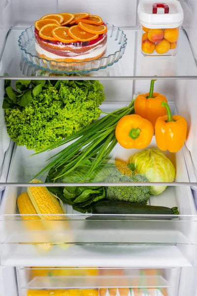 Offener Kühlschrank Voller Frischem Obst Und Gemüse Gesunde Ernährung Biologische — Stockfoto