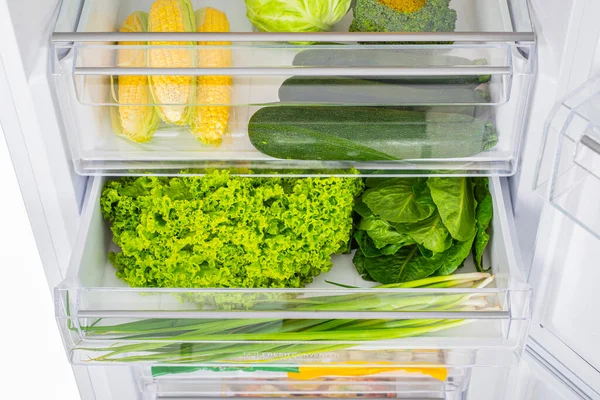 Offener Kühlschrank Voller Frischem Obst Und Gemüse Gesunde Ernährung Biologische — Stockfoto