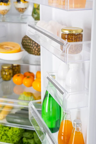 Offener Kühlschrank Voller Frischem Obst Und Gemüse Gesunde Ernährung Biologische — Stockfoto