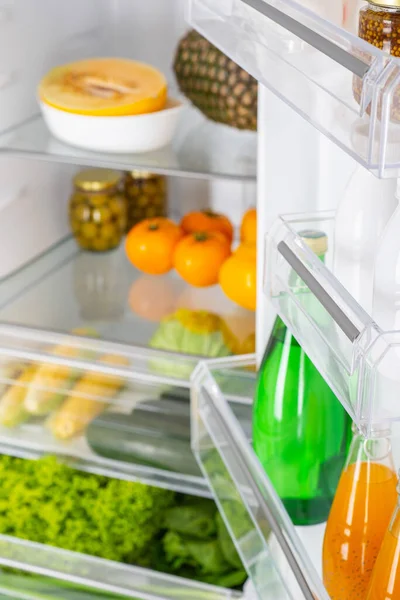 Offener Kühlschrank Voller Frischem Obst Und Gemüse Gesunde Ernährung Biologische — Stockfoto