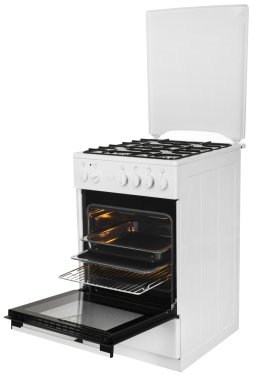 Beyaz bir arka plan üzerinde beyaz gaz soba izole