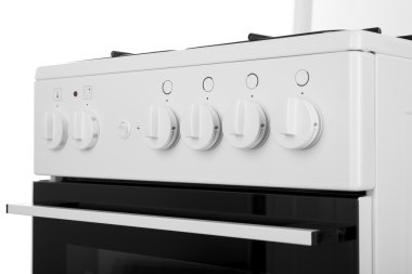 Beyaz bir arka plan üzerinde beyaz gaz soba izole