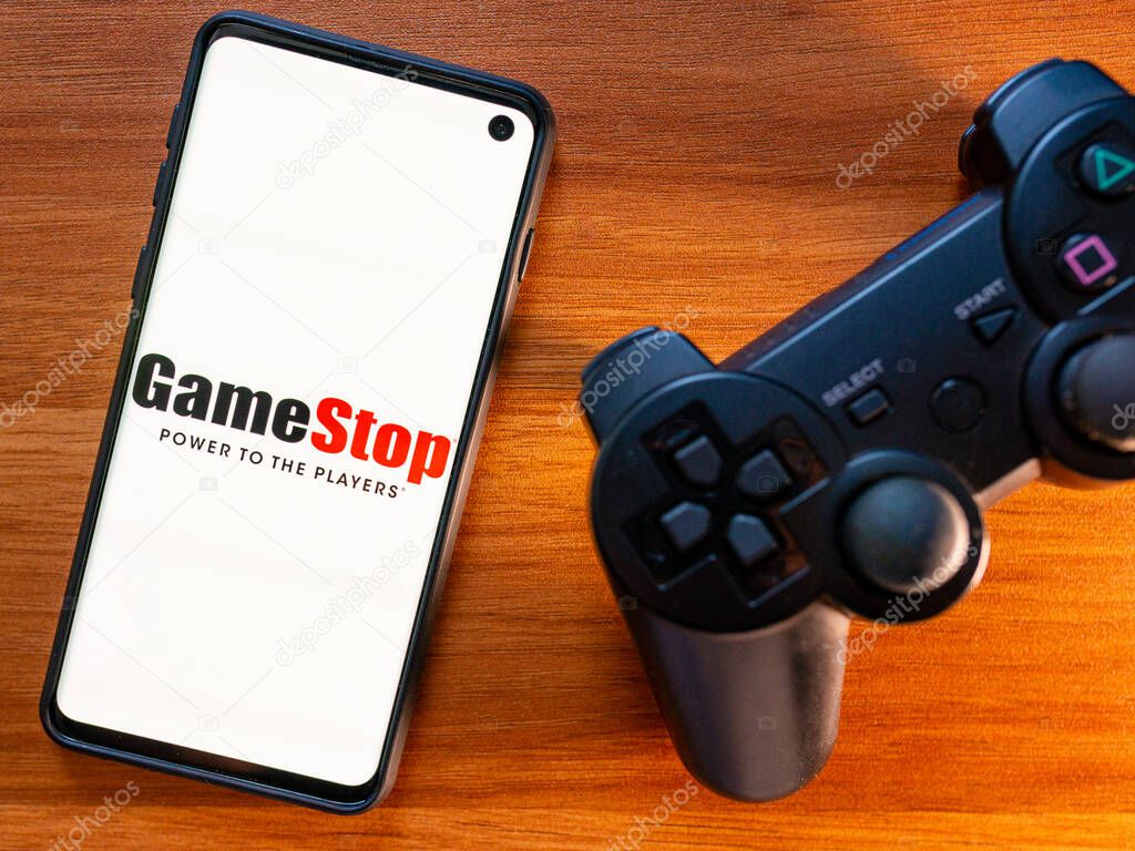 Sao Paulo, Brazil - January 28, 2021: GameStop is a video game and entertainment retail company founded in 1984.