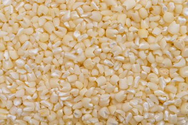 Full frame of crushed white corn kernels. clipart