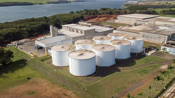 Large food storage silos.. Aerial capture with drone.