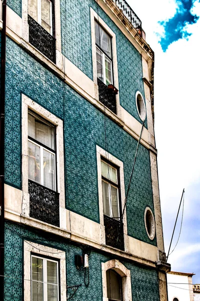 Old Colorful Houses Streets Lisbon Portugal Spring Majestic Facades Old — Stock Photo, Image