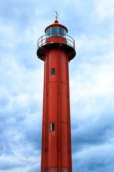 Roter Leuchtturm Hafen Von Cacilhas Lissabon Einem Grauen Und Bewölkten — Stockfoto