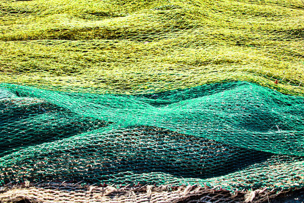Colorful Fishing nets background in the port of Santa Pola, Alicante, Spain