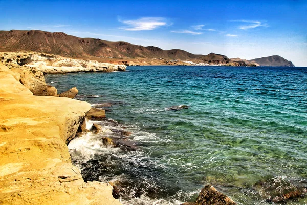 Παραλία Los Escullos Απολιθωμένους Αμμόλοφους Στο Cabo Gata Αλμερία Ισπανία — Φωτογραφία Αρχείου