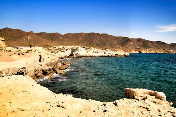 Plage Los Escullos Avec Dunes Fossilisées Cabo Gata Almeria Espagne — Photo
