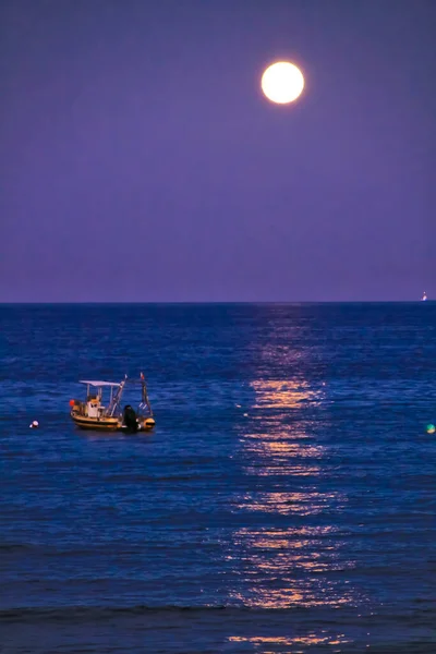 Playa Las Negras Cabo Gata Almería Atardecer Con Luna Llena — Foto de Stock
