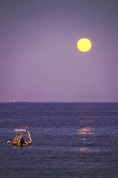 Playa Las Negras Cabo Gata Almería Atardecer Con Luna Llena — Foto de Stock