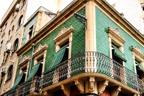 Antiguas Fachadas Azulejos Coloridos Majestuosos Con Farola Vintage Elche Alicante —  Fotos de Stock