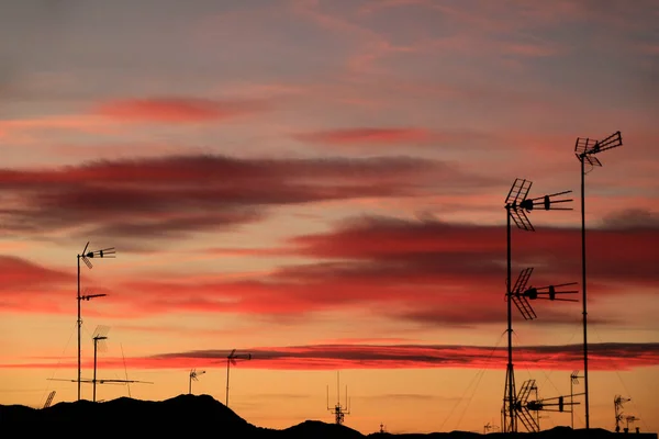 Belo Pôr Sol Com Céu Colorido Cidade Elche Alicante Espanha — Fotografia de Stock