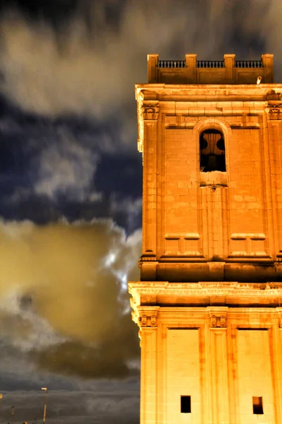 Bela Fachada Igreja Santa Maria Uma Noite Lua Cheia Elche — Fotografia de Stock