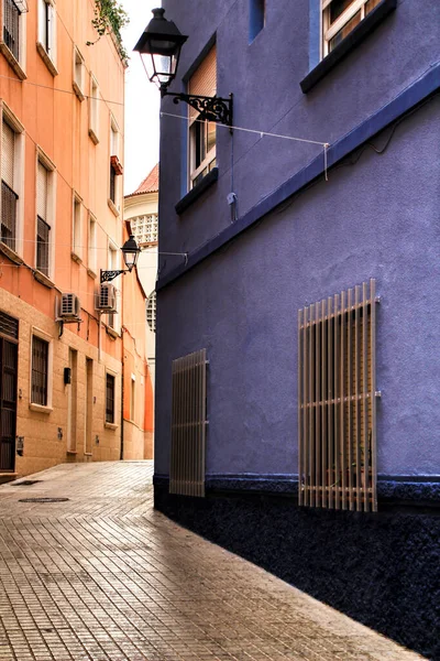 Narrow Colorful Streets Majestic Facades Windows Balconies Elche City Alicante — Stock Photo, Image