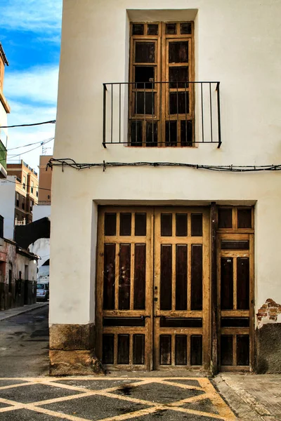 Antiguas Fachadas Coloridas Majestuosas Elche Alicante España Barrio Raval —  Fotos de Stock