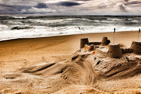 Mutiger Ozean Felsformationen Und Bewölkter Himmel Strand Von Adraga Sintra — Stockfoto