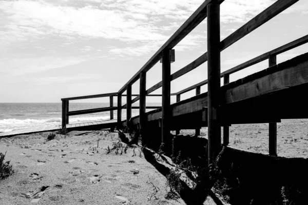 Dřevěný Chodník Pláž Arenales Del Sol Krásném Ránu Alicante Jižní — Stock fotografie