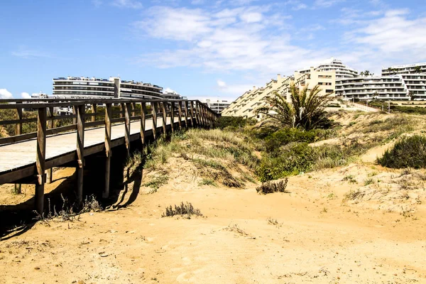 Wooden Walkway Arenales Del Sol Beach Beautiful Morning Alicante Southern — Stock Photo, Image
