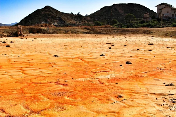 Colorful Orange Sediments Deposited Dry Lake Old Abandoned Mine Mazarron — Stock Photo, Image