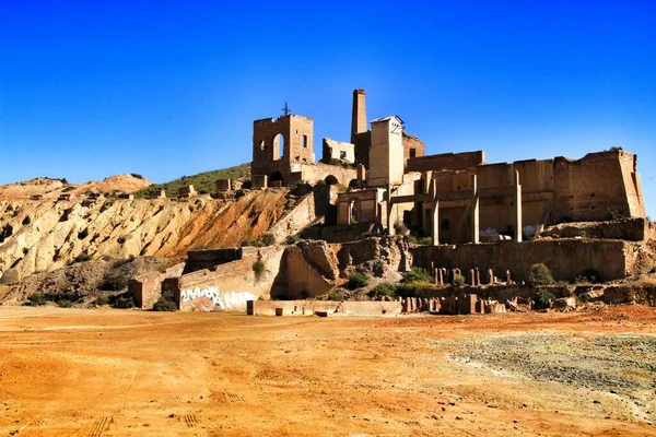 Sediment Klippformationer Och Mineralränder Ett Gammalt Övergivet Stenbrott Mazarron Murcia — Stockfoto