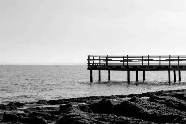 Staré Dřevěné Molo Břehu Santa Pola Alicante Španělsko — Stock fotografie