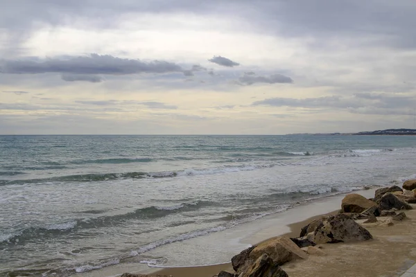 Día Nublado Playa Invierno Marina Alicante — Foto de Stock